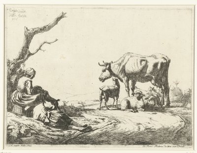 Pasterz i pasterka z żywym inwentarzem autorstwa Adriaen van de Velde