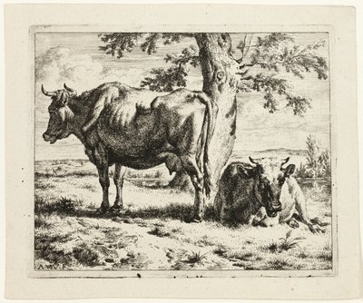 Dwie krowy pod drzewem autorstwa Adriaen van de Velde