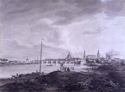 Vaizdas į Drezdeną, apie 1788 m. (rašalas ir plovimas virš grafito ant popieriaus)poli autorstwa Adrian Zingg