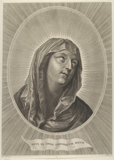 Głowa Matki Boskiej patrząca w prawo, w owalnej ramie, za Reni, ca. 1..., ca. 1650-67. autorstwa Adrian van Melar