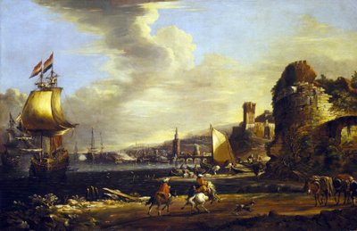Port w Genui, ok. 1660 (olej na płótnie) autorstwa Adrian van der Cabel