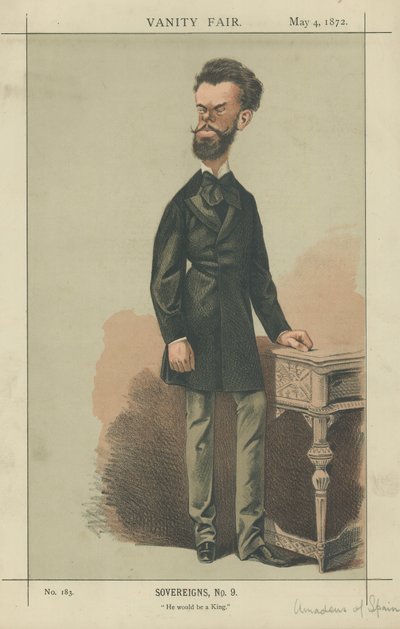 Amadeo z Hiszpanii (Amadeus z Hiszpanii) (kolorowa litografia) autorstwa Adriano Cecioni