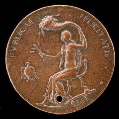 Siedząca Felicitas, trzymająca uszy kukurydzy i machająca róg obfitości [rewers], 1494 lub wcześniej. autorstwa Adriano Fiorentino