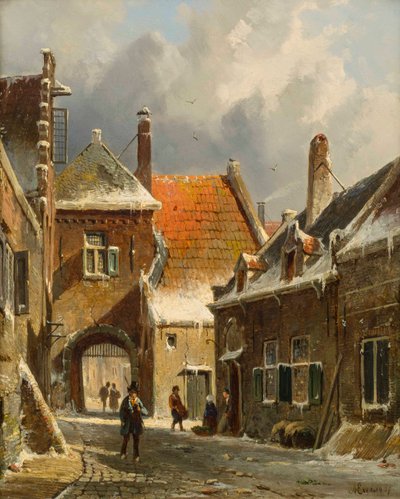 Zimowa scena uliczna, XIX w. autorstwa Adrianus Eversen