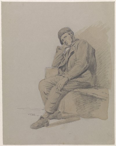 Studium postaci siedzącego mężczyzny w kapeluszu autorstwa Adrianus Eversen