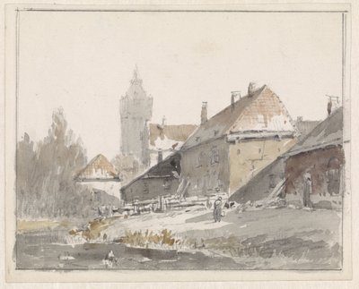 Widok domów na obrzeżach miasta autorstwa Adrianus Eversen