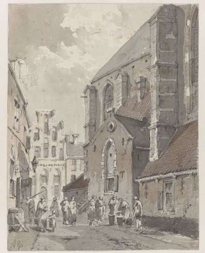 Widok w Amersfoort, po prawej stronie St. Joriskerk autorstwa Adrianus Eversen