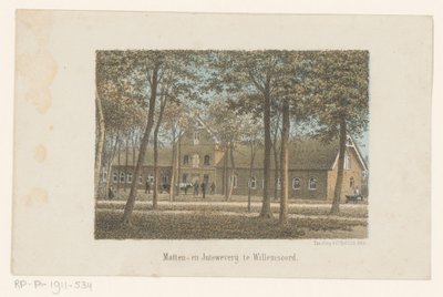 Widok na tkalnię mat i juty w Willemsoord Tkalnia mat i juty w Willemsoord (tytuł na obiekcie) autorstwa Adrianus Hidde Heremiet Voorhorst (possibly)