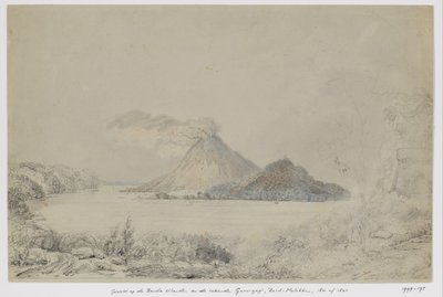 Widok z Lontar na Banda Neira i palenie Gunungapi, Wyspy Banda, Środkowe Maluku autorstwa Adrianus Johannes Bik