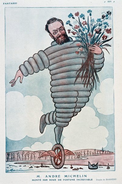 Karykatura Andre Michelin i Bibendum - ilustracja Adriena Barrere (1877-1931) w "Fantasio" z 01.07.1923 autorstwa Adrien Barrere