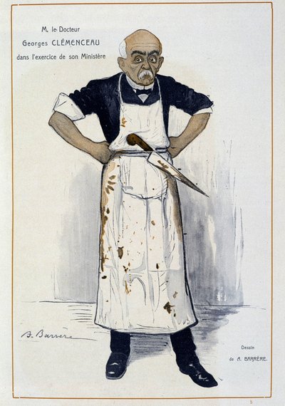Clémenceau jako rzeźnik – Barrère, w „Fantasio” z 1.10.1906 autorstwa Adrien Barrere