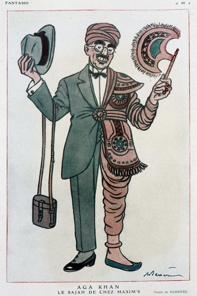 Komiksowy rysunek Barrere na Muhammad Shah Aga Khan III autorstwa Adrien Barrere