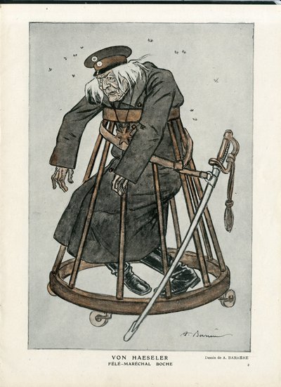 Fantasio, ca. 1916_6_1 - Ilustracja do Barrere (1874-1931): Wojna 14-18, Niemcy Prusy, Weryfikator dat - Von Haesler - Senilizacja autorstwa Adrien Barrere
