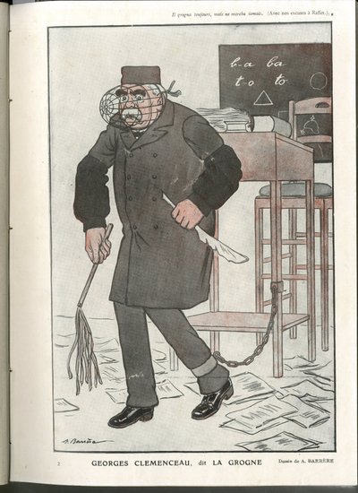 Ilustracja Barrere (1874-1931) w „Fantasio”, 01.05.16 - Georges Clemenceau, dit La Grogne - Wojna 14-18 lat, Cenzura - Clemenceau George autorstwa Adrien Barrere