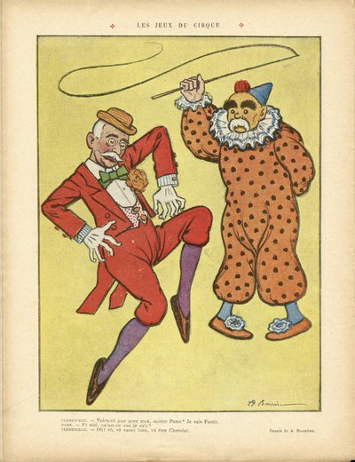 Ilustracja przedstawiająca Barrere (1874-1931) w Le Rire, 22.02.13 - Igrzyska cyrkowe - Clemenceau George, Pams Jules (1852-1930), cyrk, karnawał/gra/cyrk autorstwa Adrien Barrere