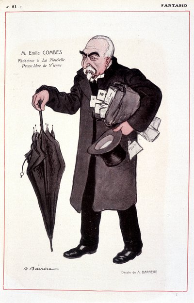 Portret Emile Combes, francuskiego polityka (1835-1921), Reaktor w La Nouvelle Presse libre de Vienne - Ilustracja Adriena Barrere (1877-1931) In Fantasio 1.03.1907 autorstwa Adrien Barrere