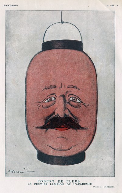 Robert Pelleve de La Motte-Ango (Motte Ango), markiz de Flers, francuski dramaturg (1872-1927). (Pierwsza latarnia akademii). Karykatura Barrere