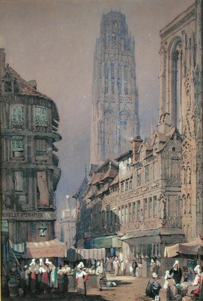 Targ u stóp Tour de Beurre, Rouen (wc na papierze) autorstwa Adrien Dauzats