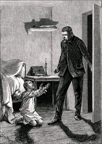 Dziecko-szpieg: Dziecko rzuca się ze złości do stóp ojca, prosząc o przebaczenie (mocna woda) autorstwa Adrien Emmanuel Marie