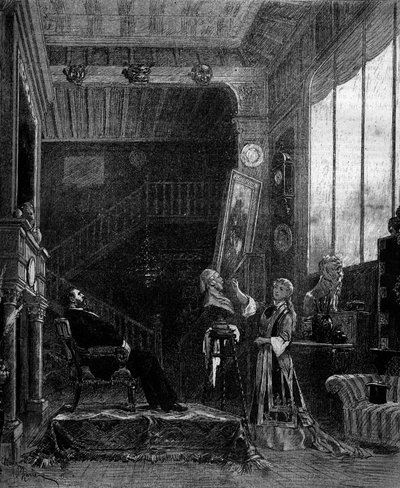 Przedstawienie teatralne: „”Le nabab”” Alphonse Daudet (1840-1897) i Pierre Elzear z Blanche Pierson (1842-1919) (Felicia Ruys) i Adolphe Dupuis (1824-1891) (Jansoulet). Paryż, Theatre du Vaudeville autorstwa Adrien Emmanuel Marie