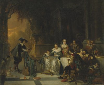 John Dryden czyta jeden ze swoich wierszy przed sądem, 1869 autorstwa Adrien Ferdinand de Braekeleer
