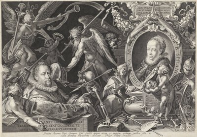 Alegoryczny portret Bartholomeusa Sprangera i jego żony Christiny Muller autorstwa Egidius  Sadeler (II)