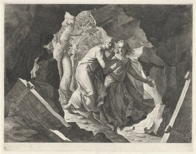 Dante i Virgil wchodzą do piekła przez bramę autorstwa Egidius  Sadeler (II)