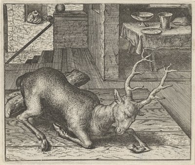 Bajka o pijanym jeleniu autorstwa Egidius  Sadeler (II)