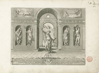 Janus i cztery pory roku Zdjęcie tytułowe z serii o dwunastu miesiącach Dwanaście miesięcy (tytuł serii) autorstwa Egidius  Sadeler (II)