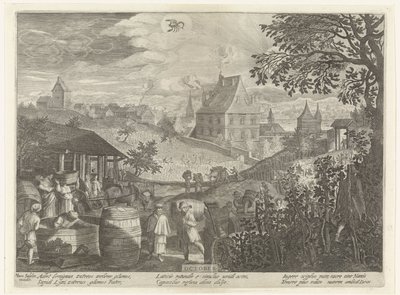 Październik (tytuł na obiekcie) Dwanaście miesięcy (tytuł serii) autorstwa Egidius  Sadeler (II)