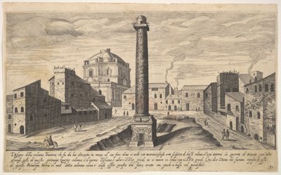 Tablica 31: widok kolumny Trajana z jej cokołem wykopanym z ziemi, su..., 1606. autorstwa Aegidius Sadeler II