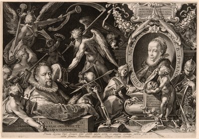 Portret Bartolomaeusa Sprangera z alegorią śmierci jego żony, Christina Müller autorstwa Aegidius Sadeler II