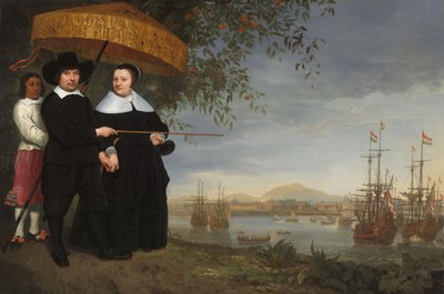 Starszy kupiec VOC z żoną i zniewolonym sługą autorstwa Aelbert Cuyp (circle of)