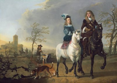 Dama i Dżentelmen na koniu, ok. godz. 1655, przerobiony 16601665. autorstwa Aelbert Cuyp