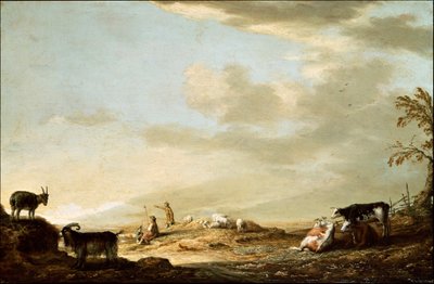 Krajobraz z bydłem i postaciami autorstwa Aelbert Cuyp
