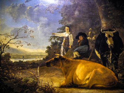 Dwie krowy z pasterzem i pasterką autorstwa Aelbert Cuyp