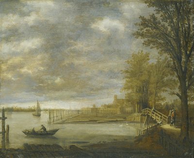 Widok na Dordrecht od południa, na pierwszym planie tartaki autorstwa Aelbert Cuyp