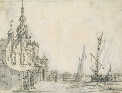 Widok Groothoofdspoort od płn-wsch, Dordrecht, 1618 (kreda na papierze) autorstwa Aelbert Cuyp