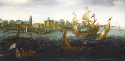 Statki u wybrzeży IJsselmonde autorstwa Aert Anthoniszoon