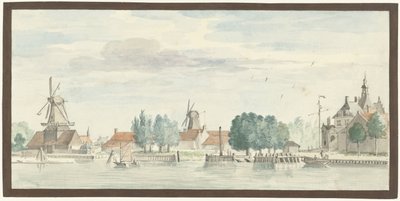 Widok na Dordrecht z Rietdijkspoort i wiatrakami autorstwa Aert Schouman