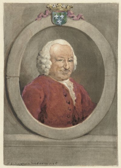 Portret Johana Hudde Dedel, w owalu, po prawej autorstwa Aert Schouman