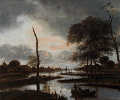 „Widok na rzekę: wieczór”, XVII wiek autorstwa Aert van der Neer
