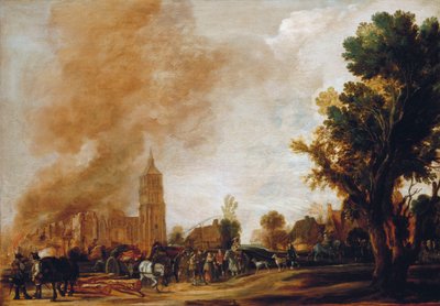 Żołnierze opuszczający płonącą wioskę, 1637 autorstwa Aert van der Neer
