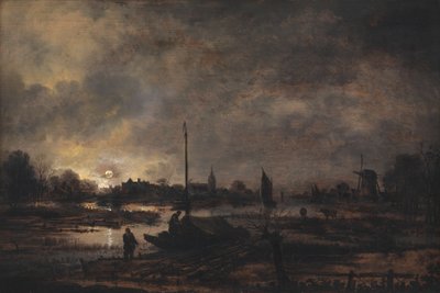 Księżyc wschodzący nad wioską autorstwa Aert van der Neer
