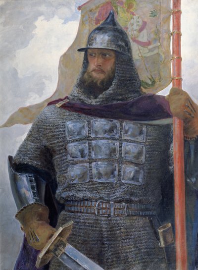 Aleksander Newski (1220-63) Książę Nowogrodu, Wielki Książę Włodzimierza (olej na płótnie) autorstwa Afanasiy Yefremovich Kulikov