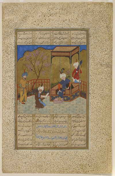 Amir Khusraw przedstawia tomik poezji Ala”uddinowi Khalji, 1503-04 autorstwa Afghan School