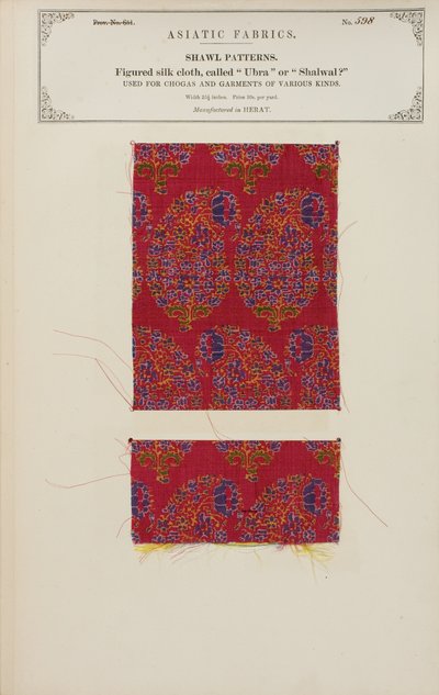 Cyfrowa próbka jedwabnej tkaniny wykonana w Heracie, z The Collection of the Textile Manufacturers of India, Johna Forbesa Watsona, opublikowana w 1866 roku autorstwa Afghan School