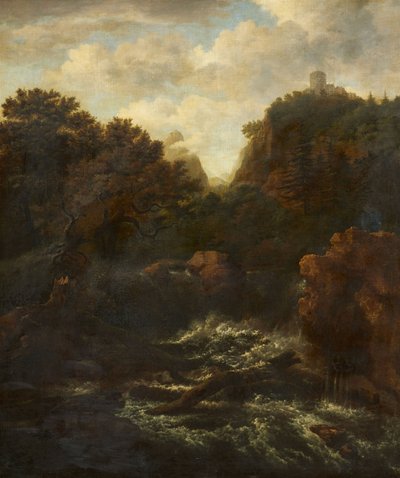 Krajobraz górski z wodospadem autorstwa after Jacob van Ruisdael