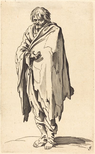 Żebrak z gołą głową i stopami autorstwa After Jacques Callot