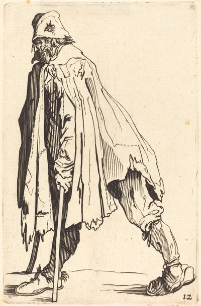 Żebrak z kulami i czapką autorstwa After Jacques Callot